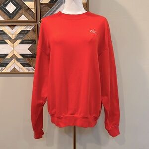 ALO Yoga Accolade Crew Neck Pullover Sweatshirt Red Hot Summer XS